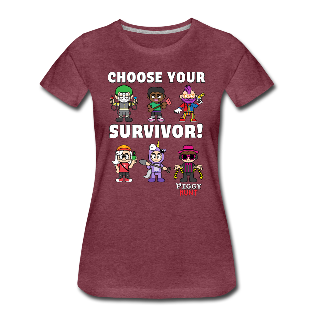 PIGGY: Hunt - Which Survivor? T-Shirt (Womens) - heather burgundy