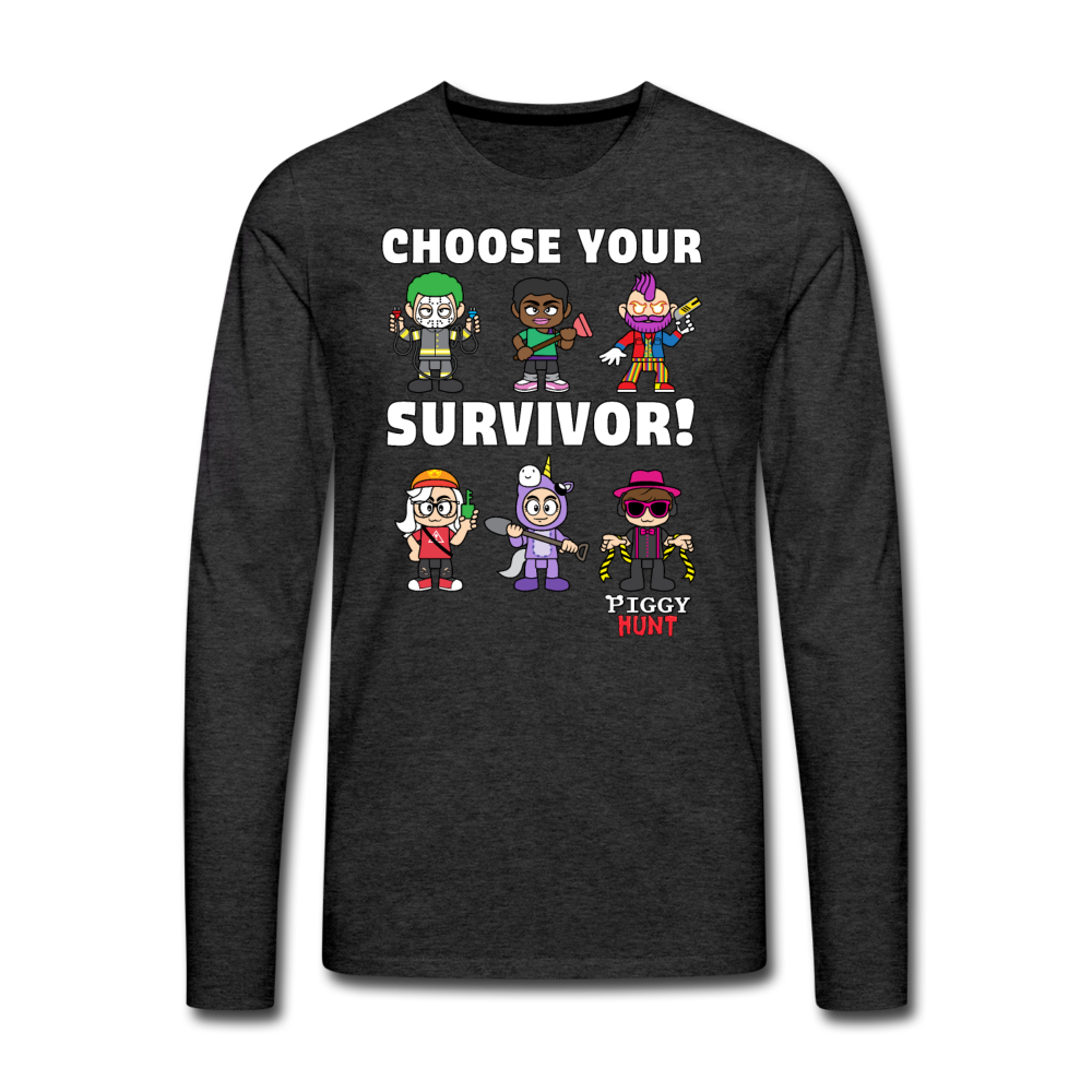 PIGGY: Hunt - Which Survivor? Long-Sleeve T-Shirt (Mens) - charcoal gray