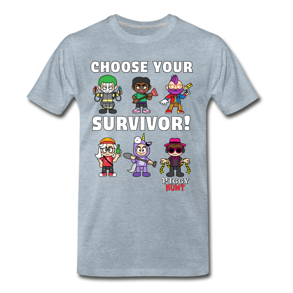 PIGGY: Hunt - Which Survivor? T-Shirt (Mens) - heather ice blue