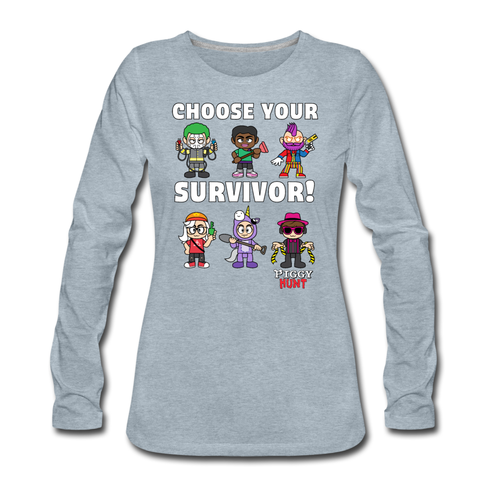 PIGGY: Hunt - Which Survivor? Long-Sleeve T-Shirt (Womens) - heather ice blue