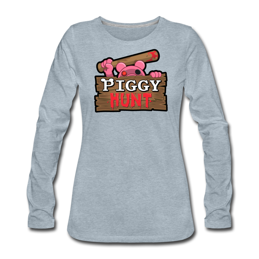 PIGGY: Hunt Logo Long-Sleeve T-Shirt (Womens) - heather ice blue